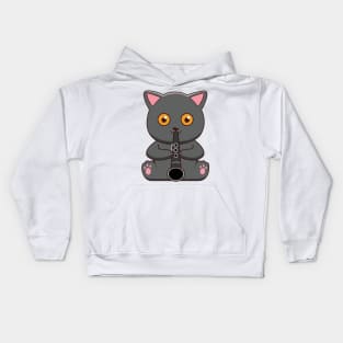 Kawaii Cat Is Playing The Clarinet Kids Hoodie